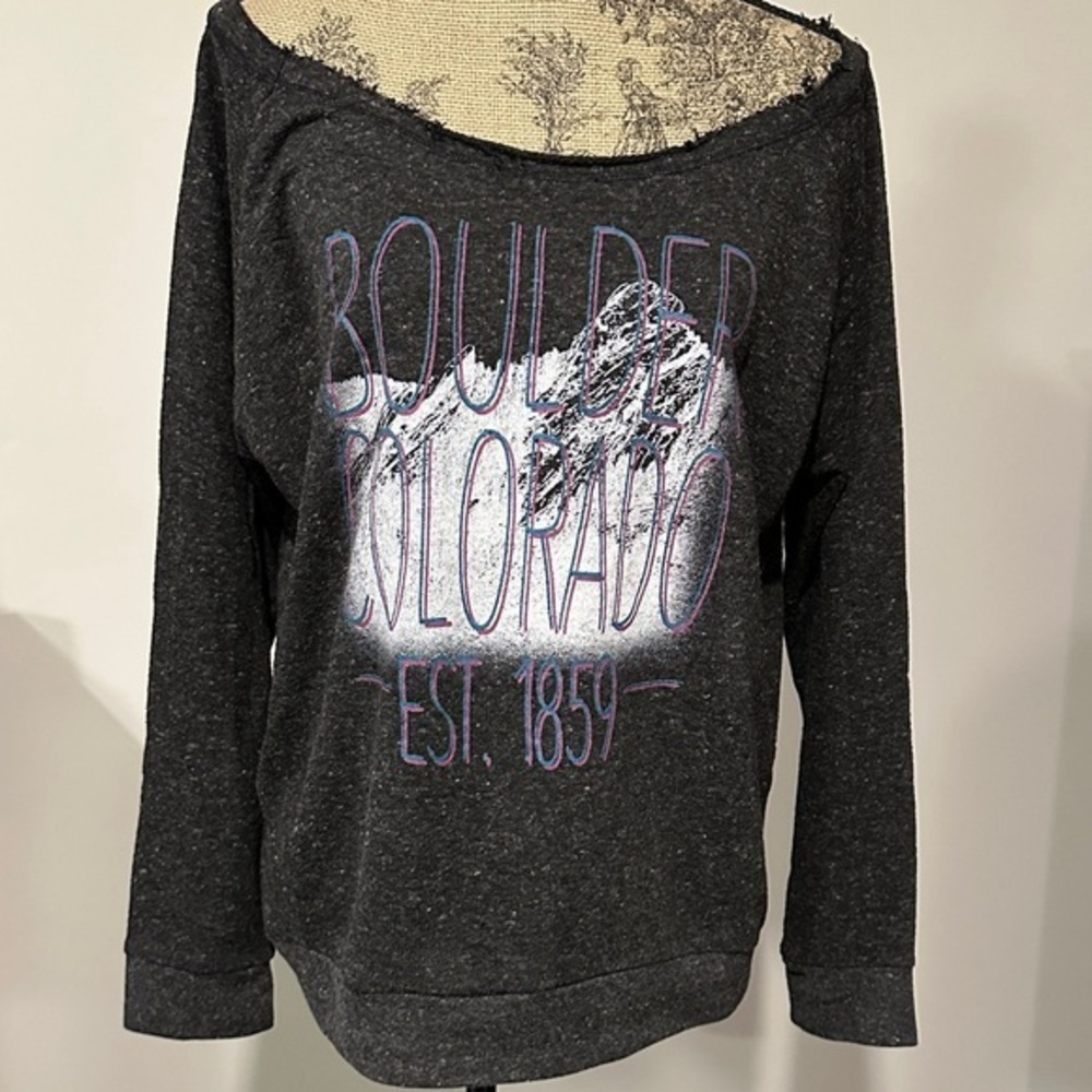 Salt Creek Black Heather Boulder Colorado Sweatshirt boatneck size large